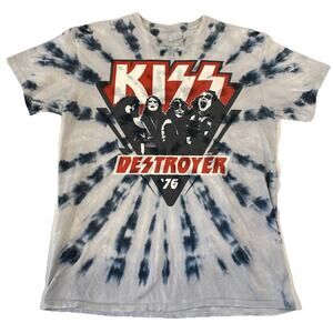 KISS Destroyer '76 Liquid Blue Short Sleeve Blue Tie Dye Band Tee Shirt Size M